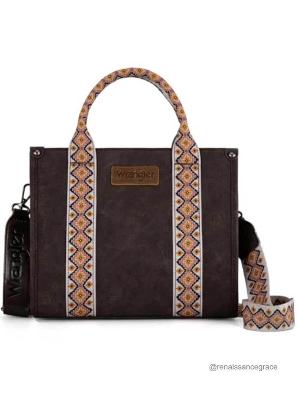 Western Faux Leather Aztec Tote Satchel Bag with Detachable Strap